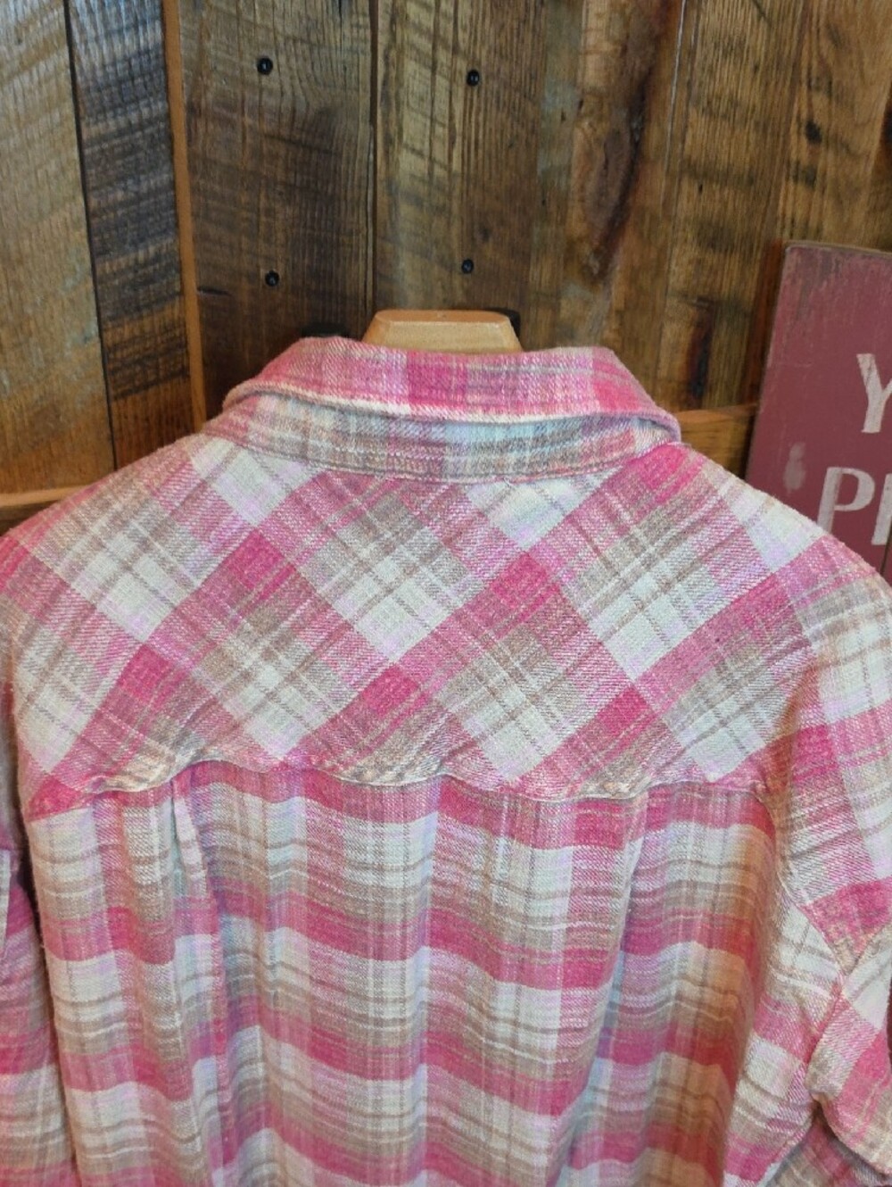 100p Oli & Hali Pink and Cream Plaid Button-Up  with Lace Trim - Picture 10 of 15
